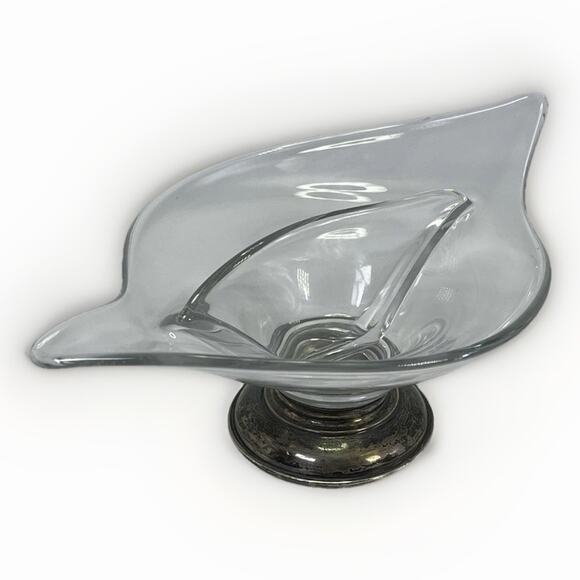 VTG Frank M Whiting Clear Glass Curved Candy Dish 925 Sterling Silver Base MCM - Picture 8 of 11